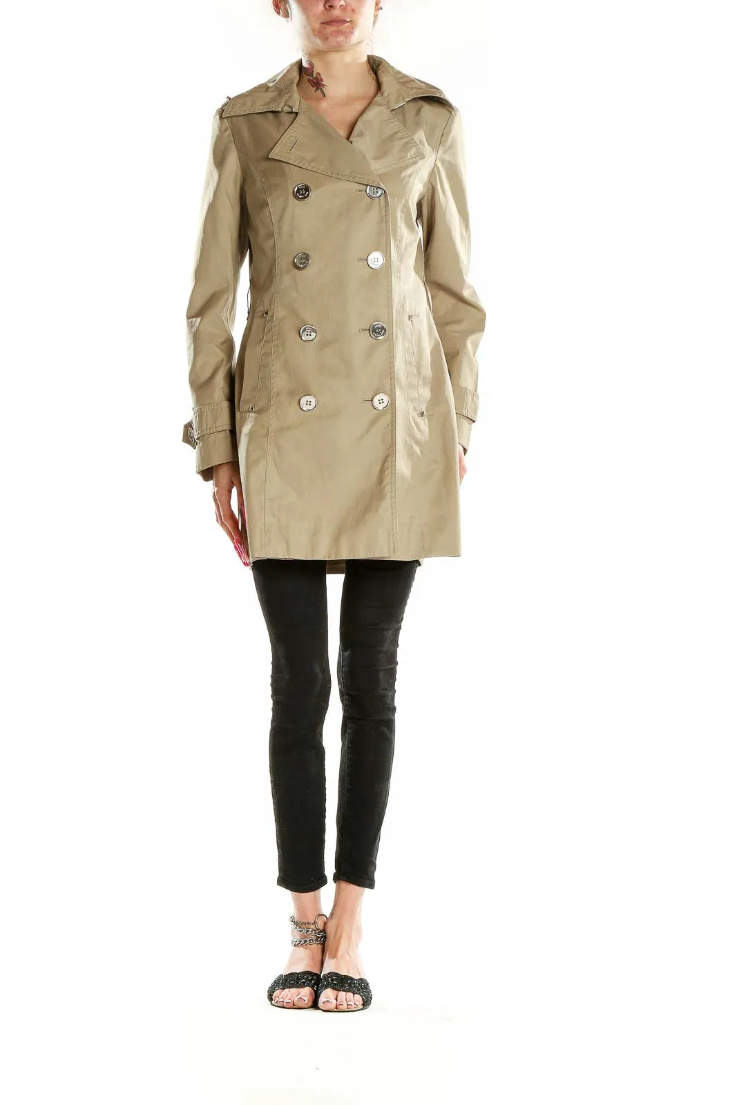 Beige Double-Breasted Trench Coat