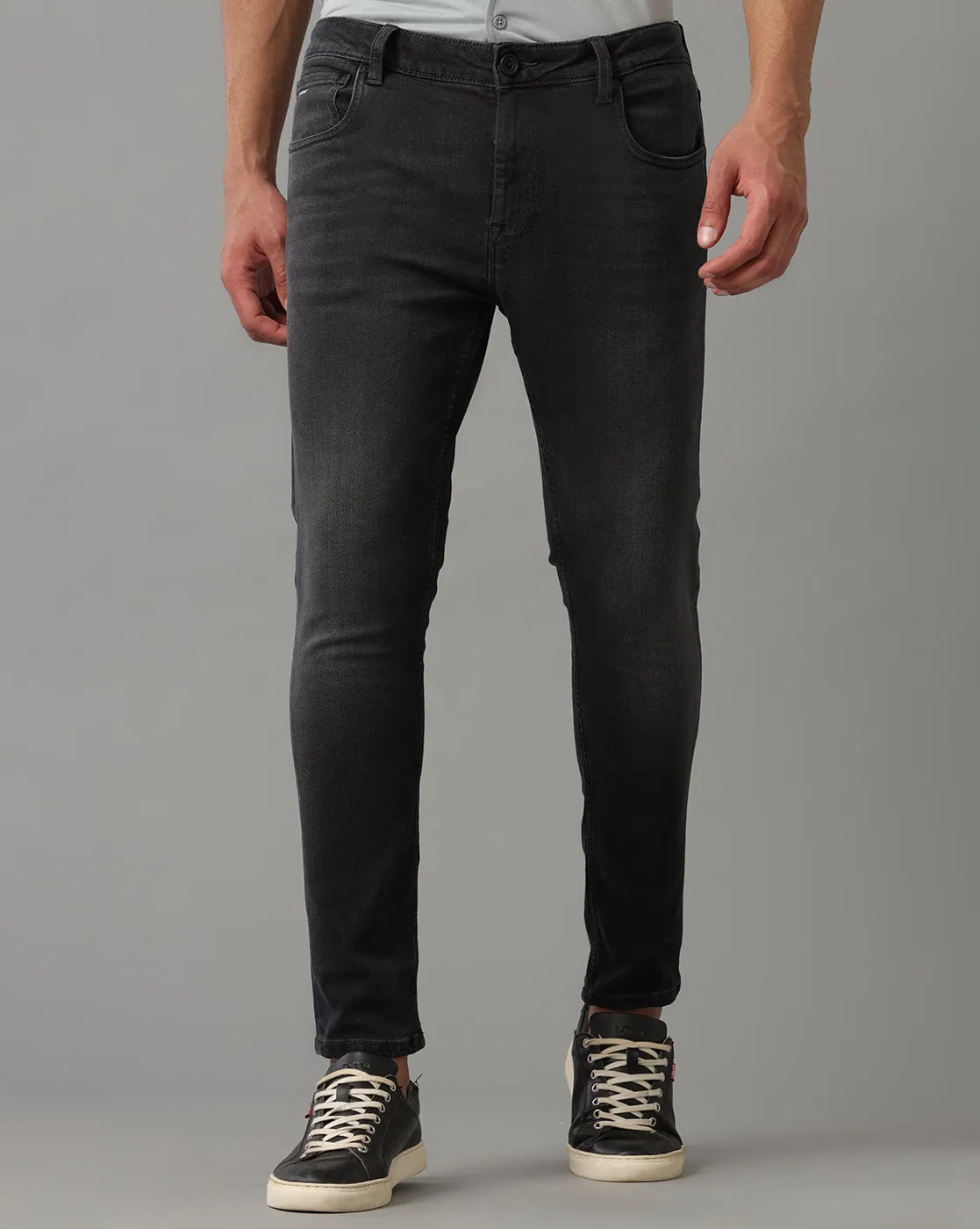 BLACK TRACK CROPPED SKINNY FIT JEANS