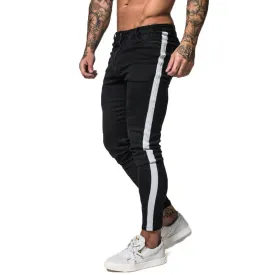 Black with White Side Stripe Men Skinny Jeans