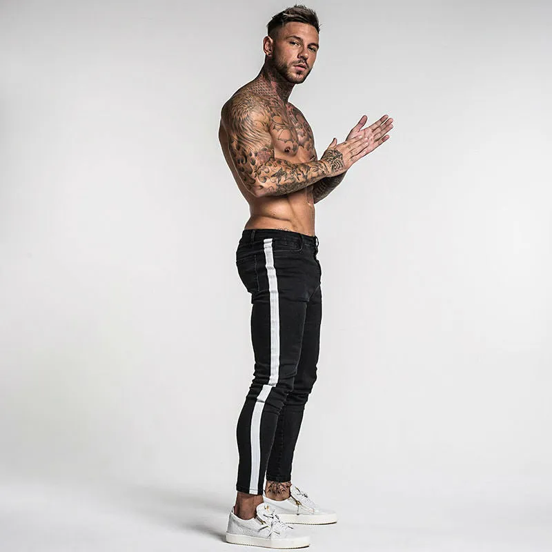 Black with White Side Stripe Men Skinny Jeans