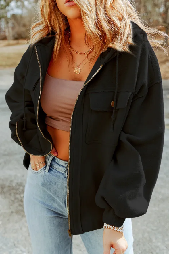 Black  Zip Up Hoodie Jacket