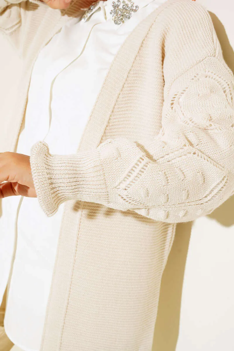 BNG Women Raised Arm Detailed Knit Cardigan Stone Color - Clermont