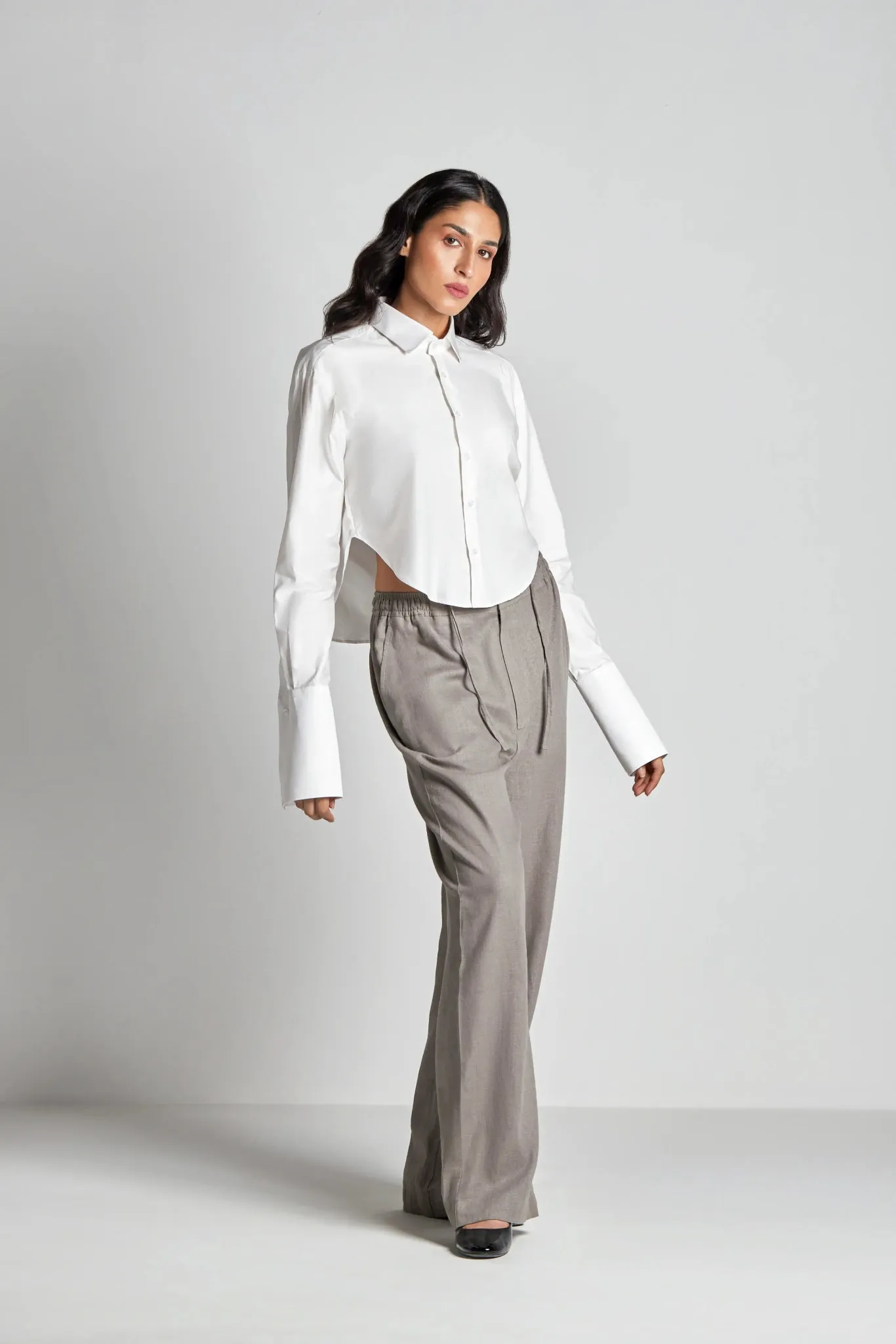 Bone Round Cropped Shirt