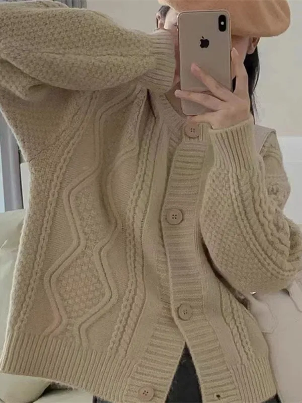Britney Women's Twist Button Loose Knitted Cardigan