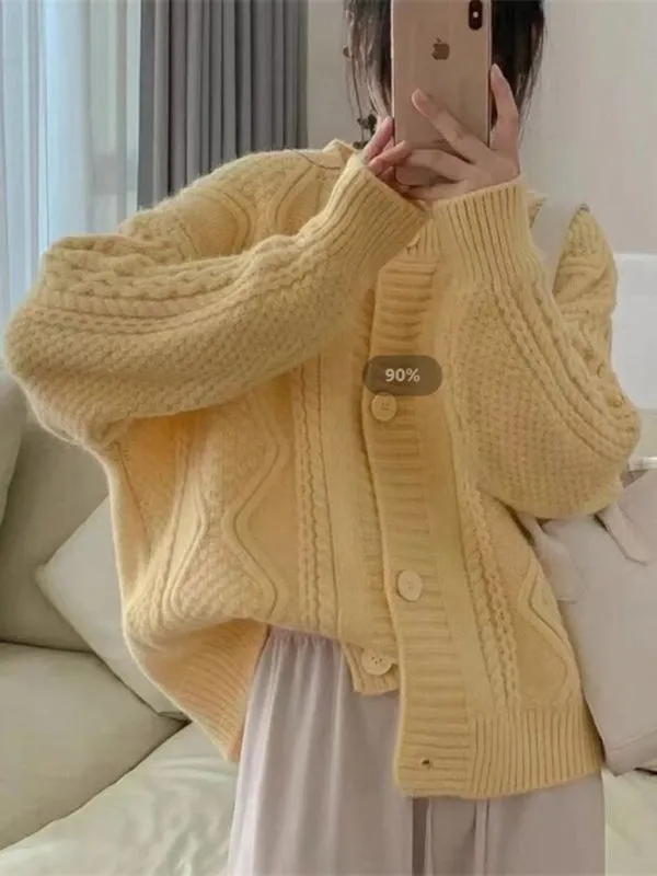 Britney Women's Twist Button Loose Knitted Cardigan