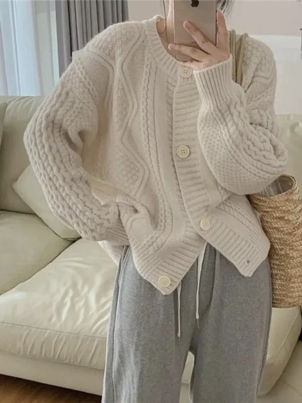 Britney Women's Twist Button Loose Knitted Cardigan