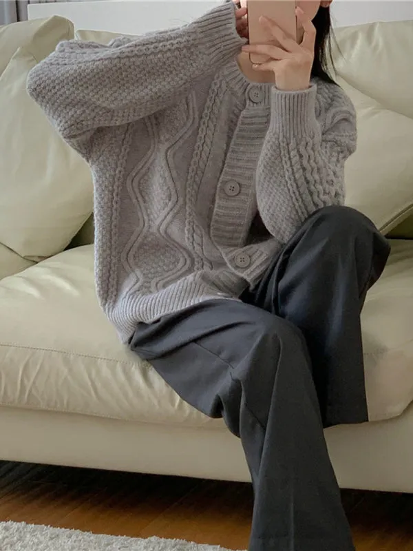 Britney Women's Twist Button Loose Knitted Cardigan