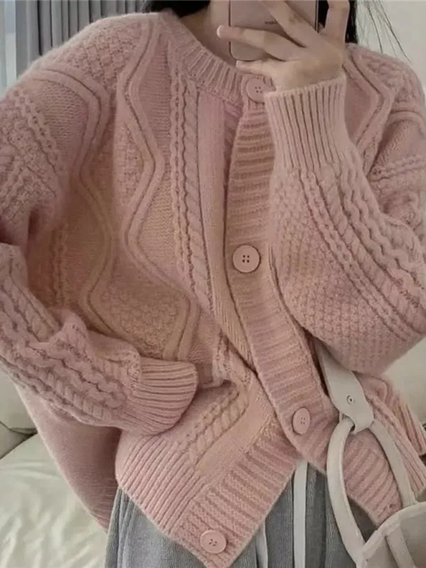 Britney Women's Twist Button Loose Knitted Cardigan