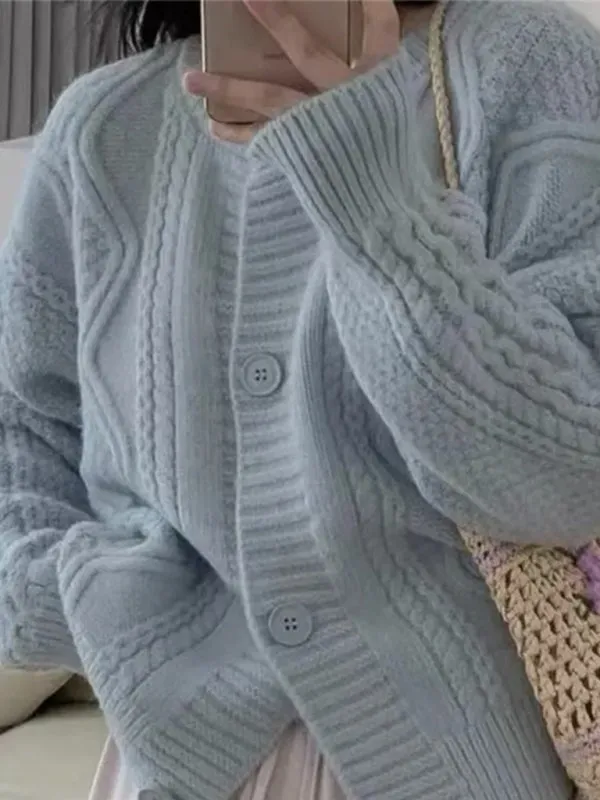 Britney Women's Twist Button Loose Knitted Cardigan