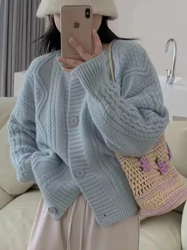 Britney Women's Twist Button Loose Knitted Cardigan