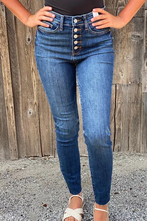 Carla - Judy Blue Hi-Rise Button Fly Non-Distressed Cutoff Skinny Jeans