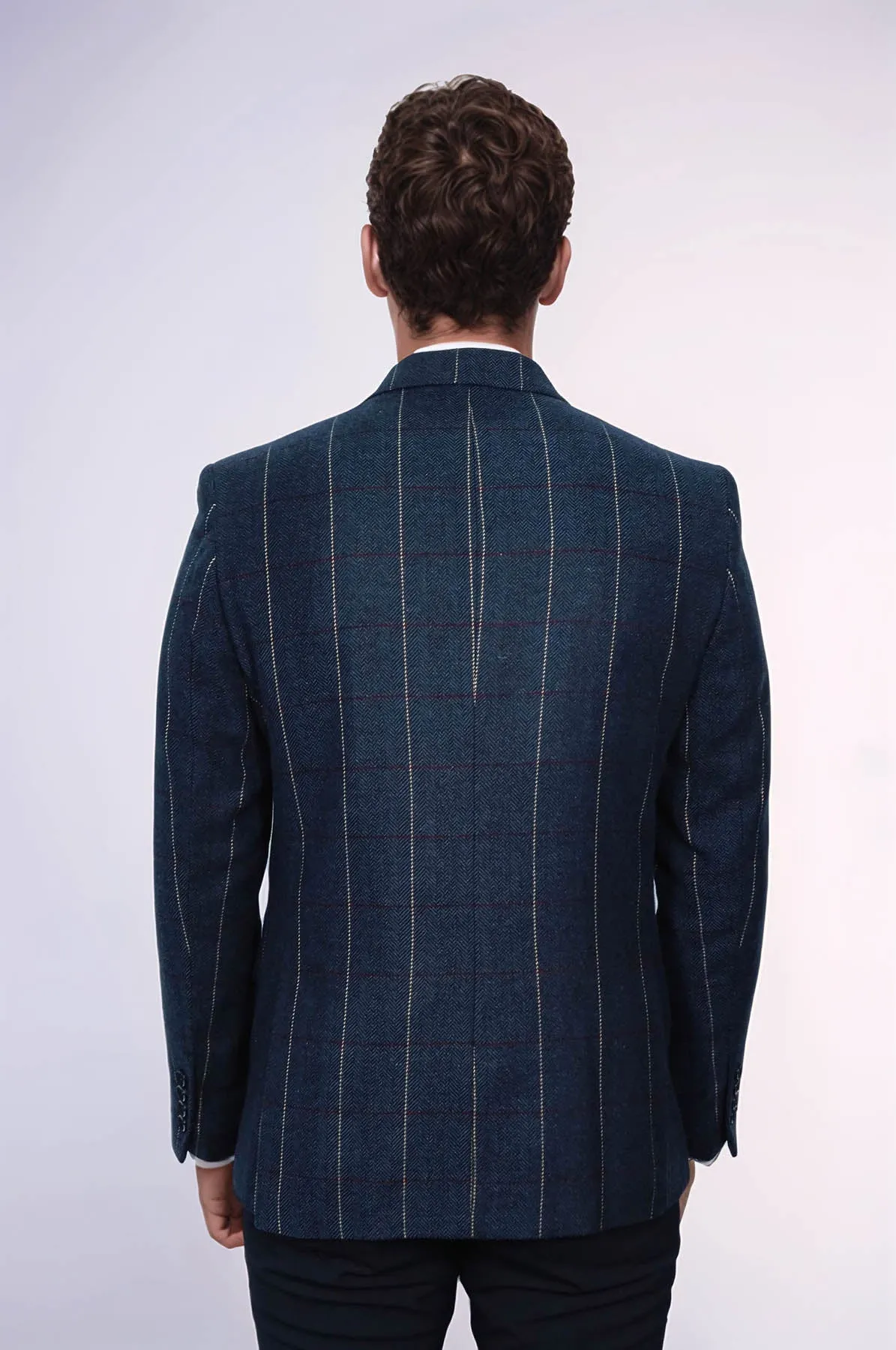 Checked Navy Blue Slim-Fit Blazer - Wessi