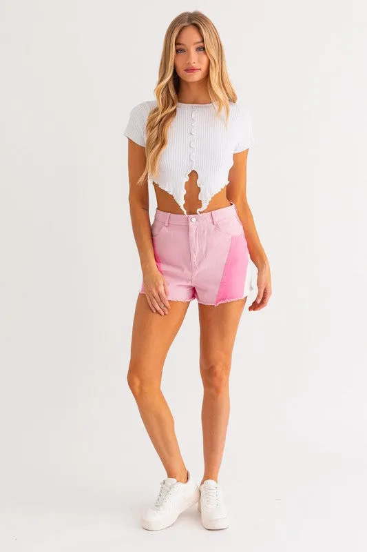 Color Block Denim Shorts