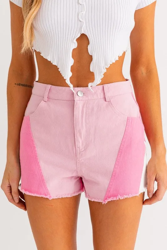 Color Block Denim Shorts