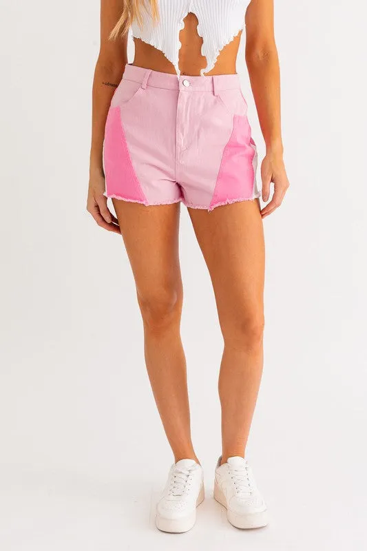 Color Block Denim Shorts