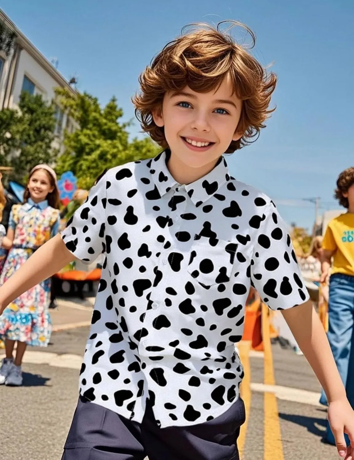 COSLAND Boys' Animal Print Hawaiian Shirt Kids' Novelty Button Down Shirt, X-Small-Large