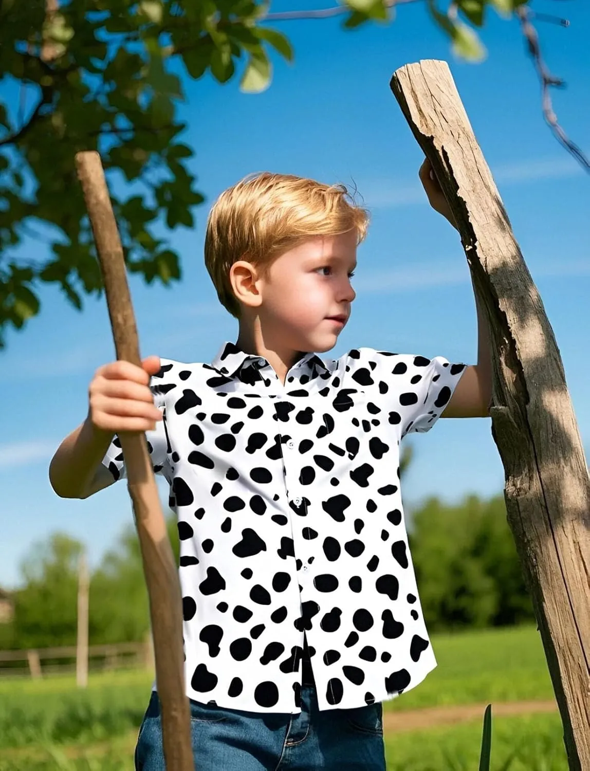 COSLAND Boys' Animal Print Hawaiian Shirt Kids' Novelty Button Down Shirt, X-Small-Large