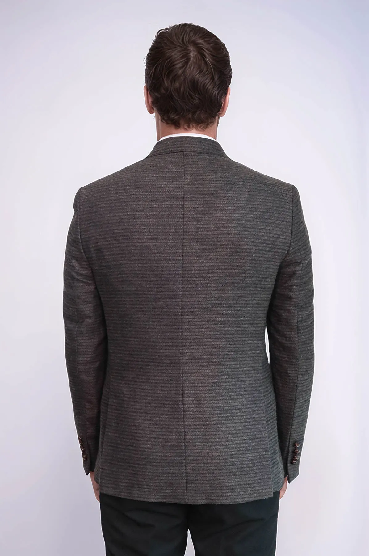 Double Breasted Slim Fit Brown Blazer - Wessi