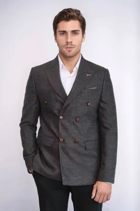 Double Breasted Slim Fit Brown Blazer - Wessi