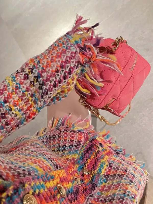 Eden Lazy Knit Cardigan Over Fringed Sweater Jacket