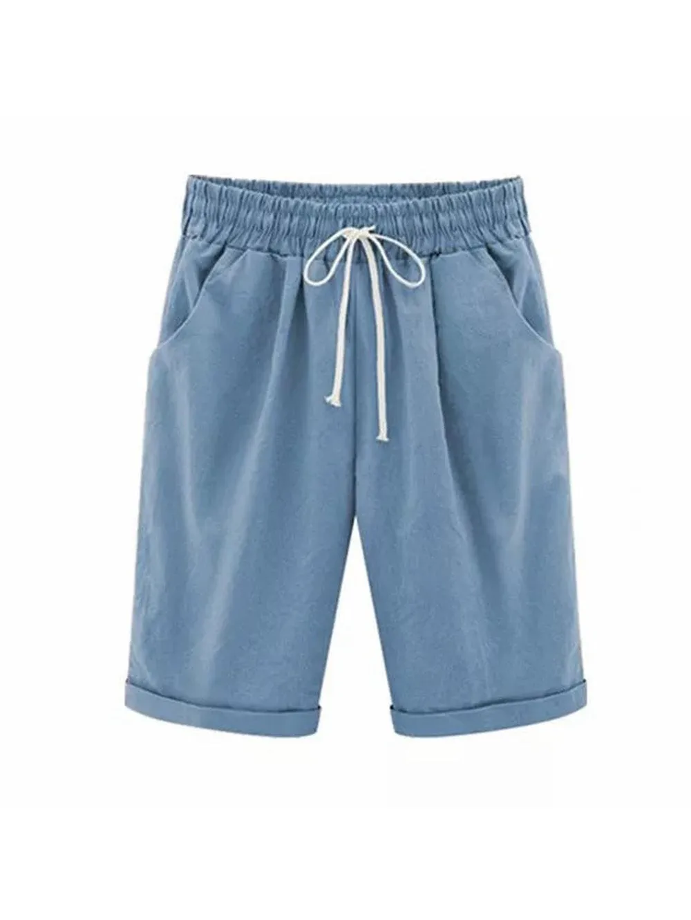 Elastic Waist Casual Comfort Summer Lace Up Cotton Shorts