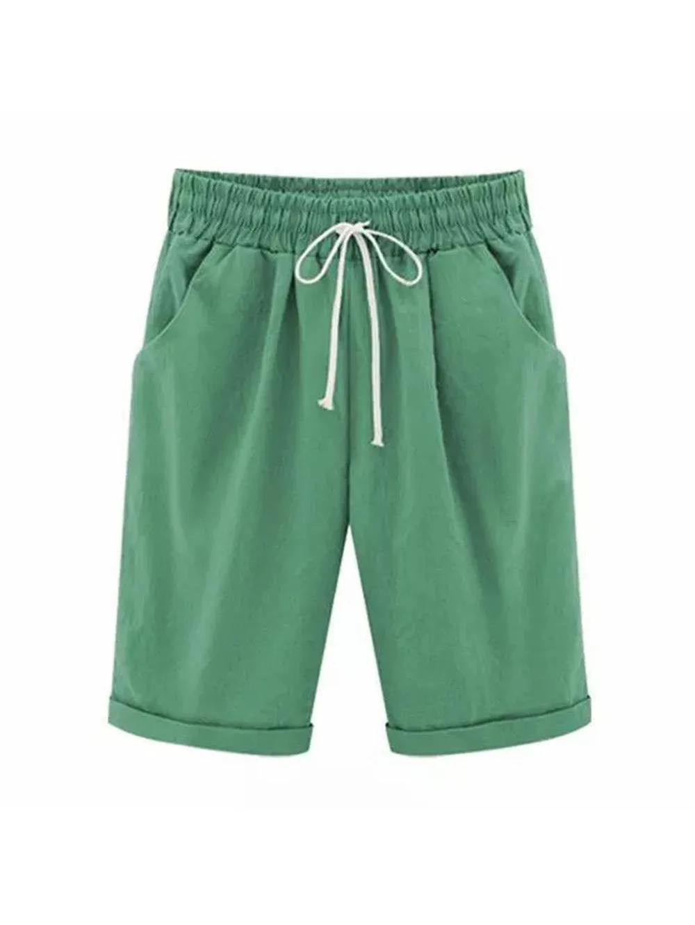Elastic Waist Casual Comfort Summer Lace Up Cotton Shorts