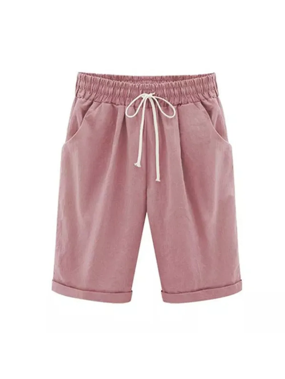 Elastic Waist Casual Comfort Summer Lace Up Cotton Shorts