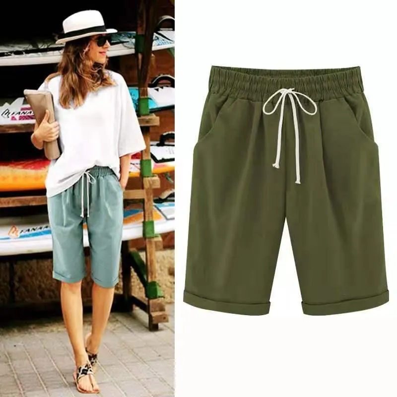 Elastic Waist Casual Comfort Summer Lace Up Cotton Shorts