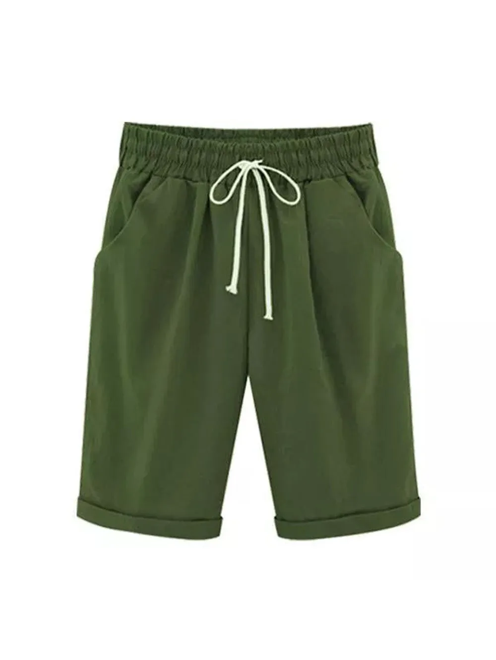 Elastic Waist Casual Comfort Summer Lace Up Cotton Shorts