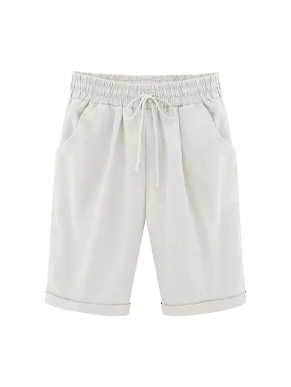 Elastic Waist Casual Comfort Summer Lace Up Cotton Shorts