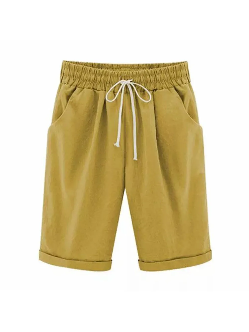 Elastic Waist Casual Comfort Summer Lace Up Cotton Shorts