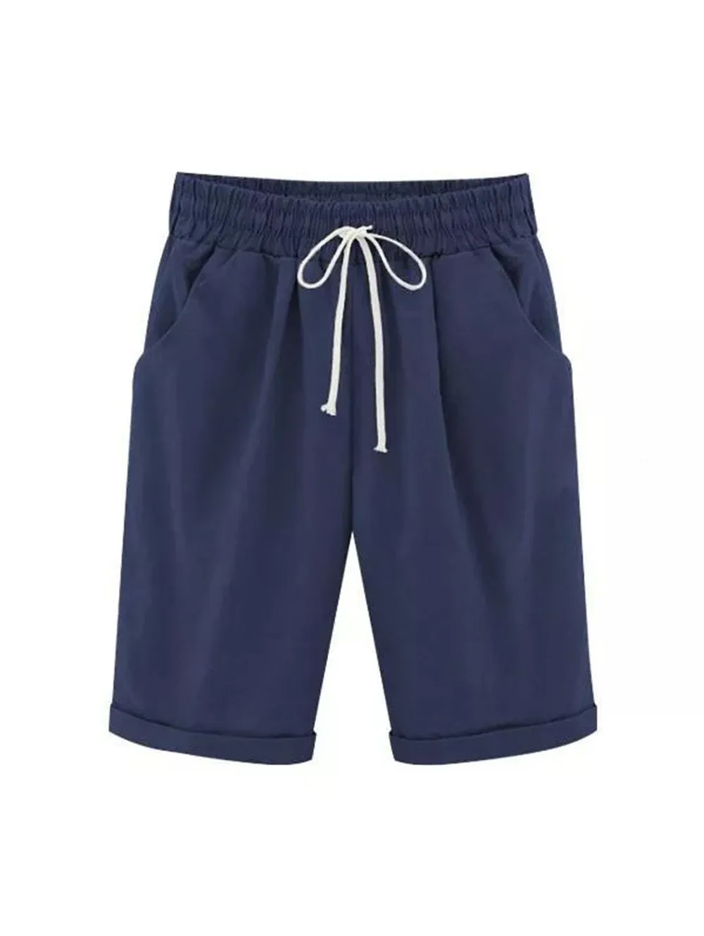 Elastic Waist Casual Comfort Summer Lace Up Cotton Shorts
