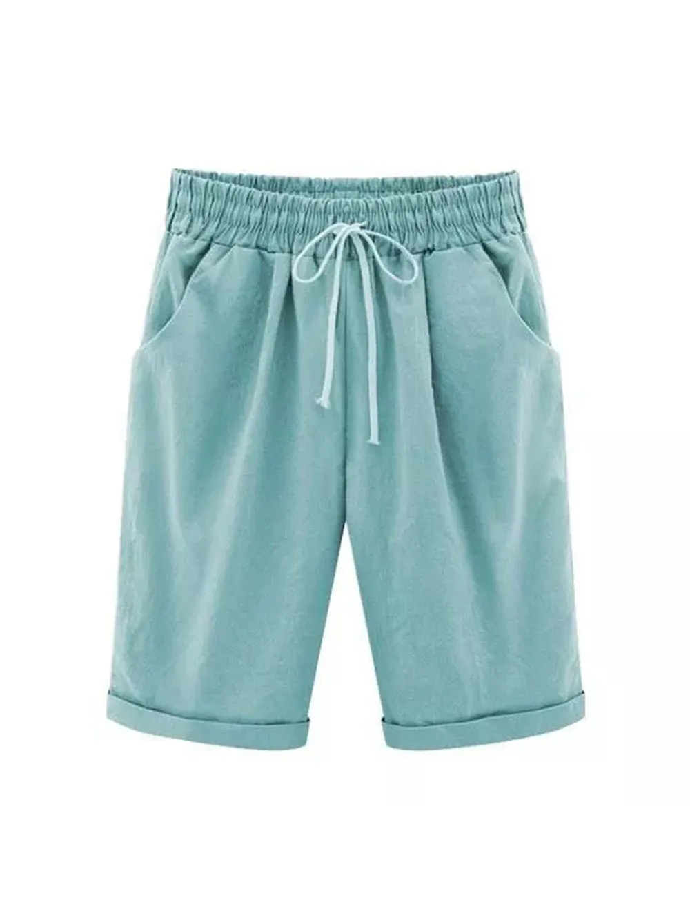 Elastic Waist Casual Comfort Summer Lace Up Cotton Shorts