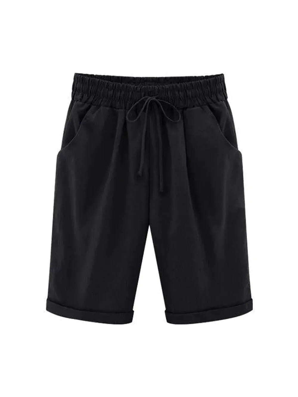 Elastic Waist Casual Comfort Summer Lace Up Cotton Shorts