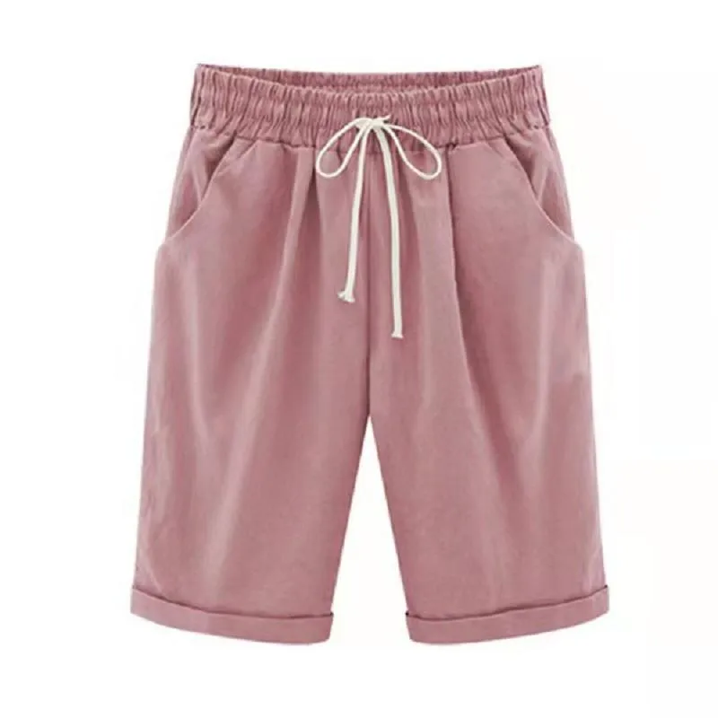Elastic Waist Casual Comfort Summer Lace Up Cotton Shorts