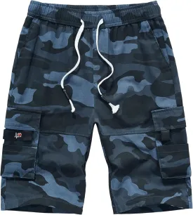 ELETOP Men's Cargo Shorts Elastic Waistband Drawstring Big and Tall Cotton Summer Casual Work Shorts