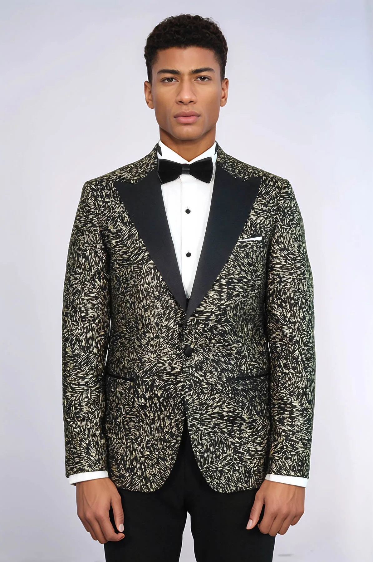 Feather Patterned Slim Fit Black Men Party Blazer - Wessi
