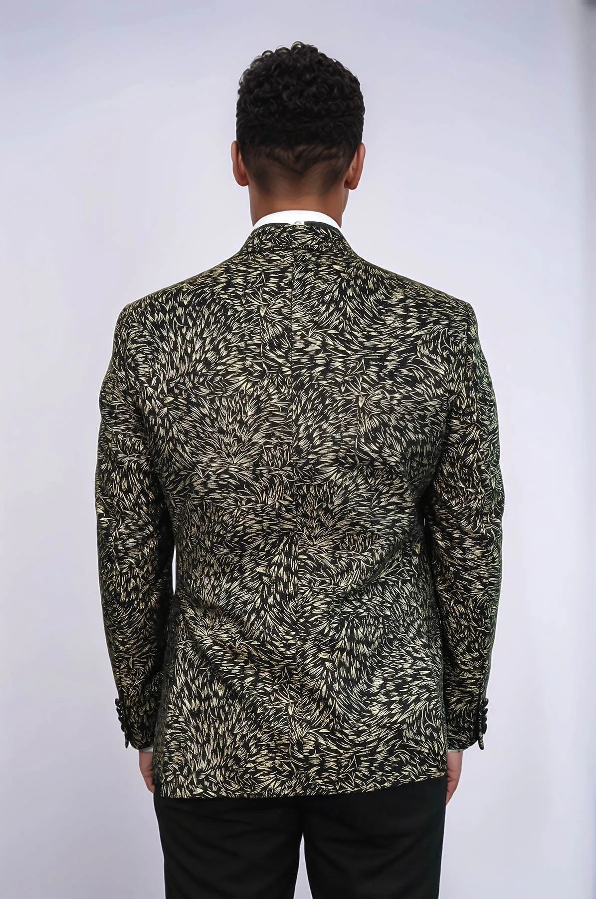 Feather Patterned Slim Fit Black Men Party Blazer - Wessi