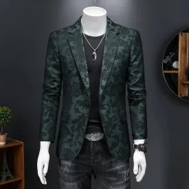 Floral Jacquard Slim-Fit Casual Blazer