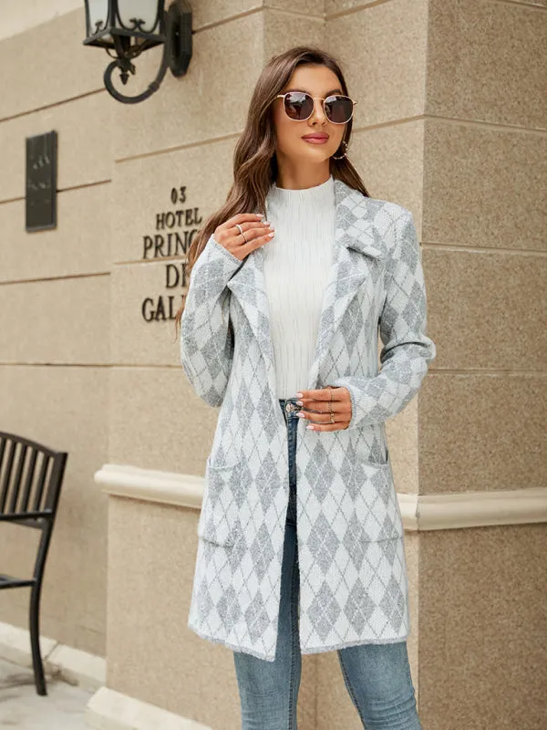 Genevieve Women's Houndstooth Lapel Knitted Cardigan
