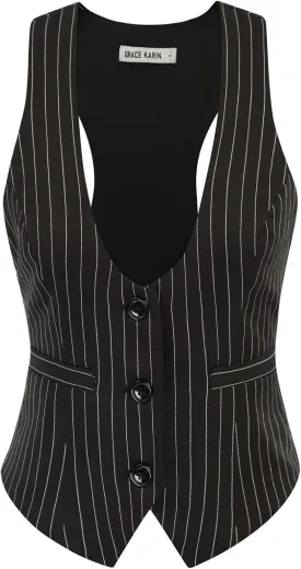 GRACE KARIN Womens Vest Top 2025 Trendy Academia Steampunk Waistcoat Racerback Vest BlazerRuns Small, Suggest Size Up