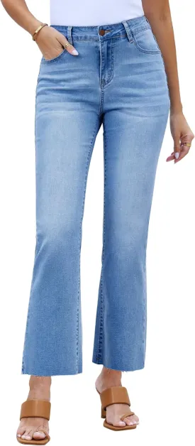 GRAPENT Flare Jeans for Women High Waisted Trendy Cropped Jeans Stretchy Denim Pants Raw Hem Ankle Trouser Jeans Pockets