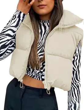 HangNiFang Women's Winter Cropped Puffer Vest Lightweight Sleeveless Warm Outerwear Puffer Vest Padded Gilet