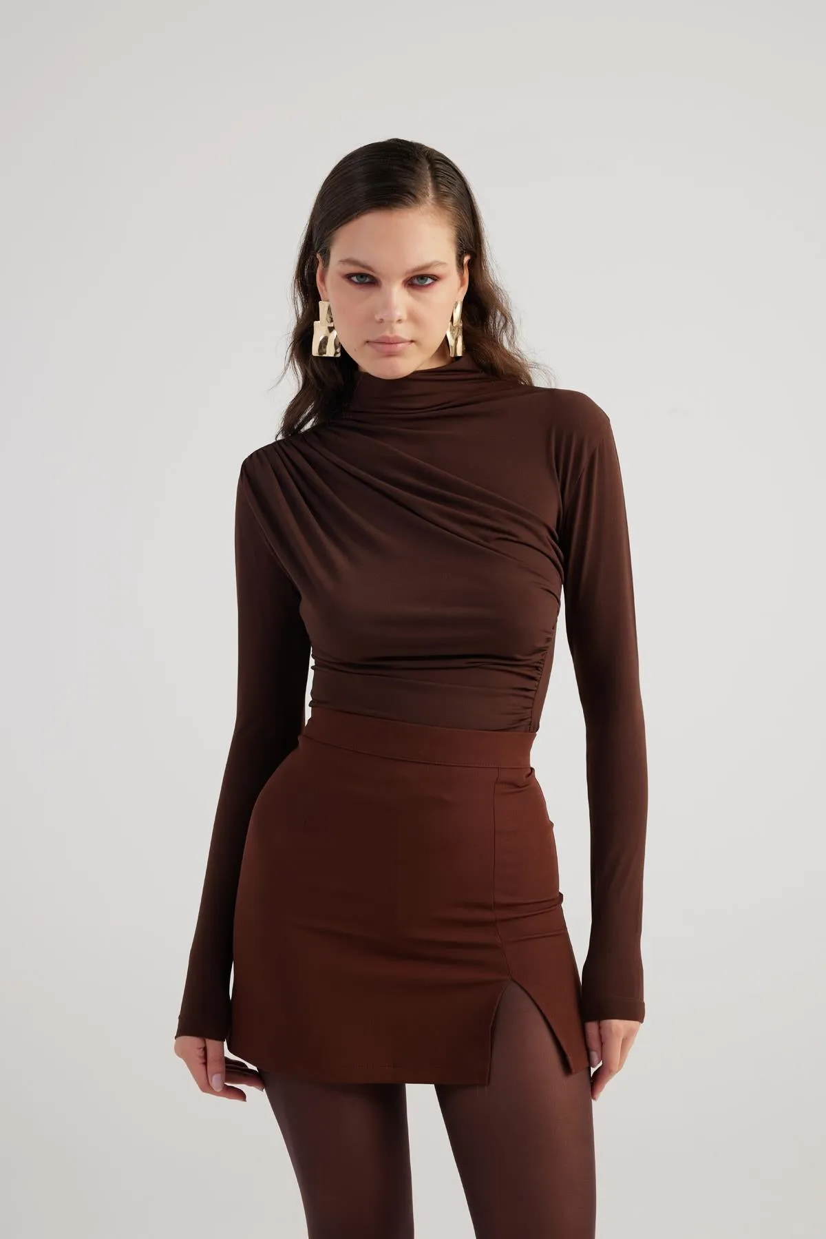 HLLY Women Pleated Skirt Brown - Franklin