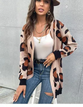 Jana Women's Leopard Print Cardigan Knitted Sweater Coat