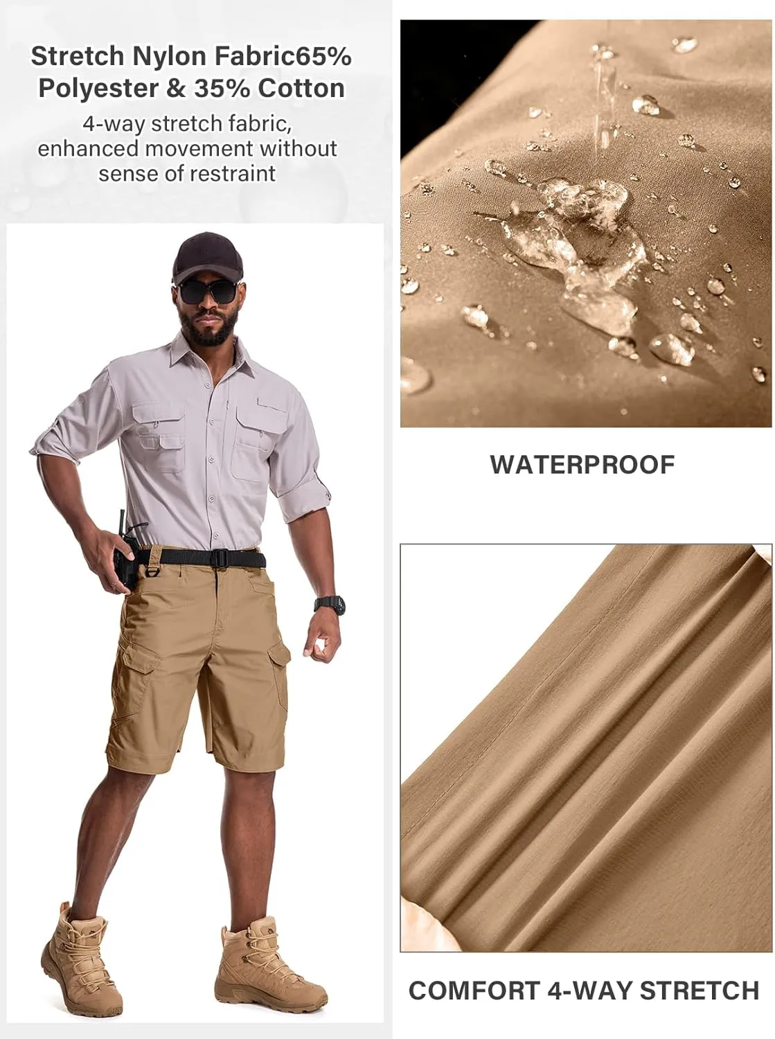 Jessie Kidden Mens Tactical Stretch Outdoor Cargo Shorts Wear Resistant Rip Stop Work Hiking Fishing Shorts