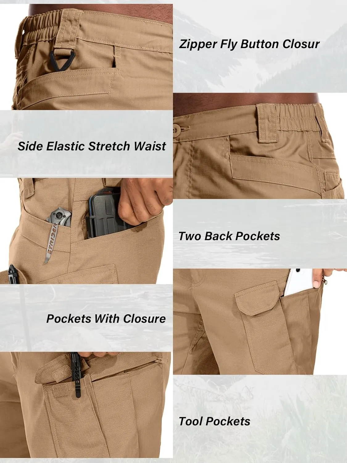 Jessie Kidden Mens Tactical Stretch Outdoor Cargo Shorts Wear Resistant Rip Stop Work Hiking Fishing Shorts