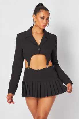 Khai Suspender Crop Jacket & Mini Pleated Skirt Set