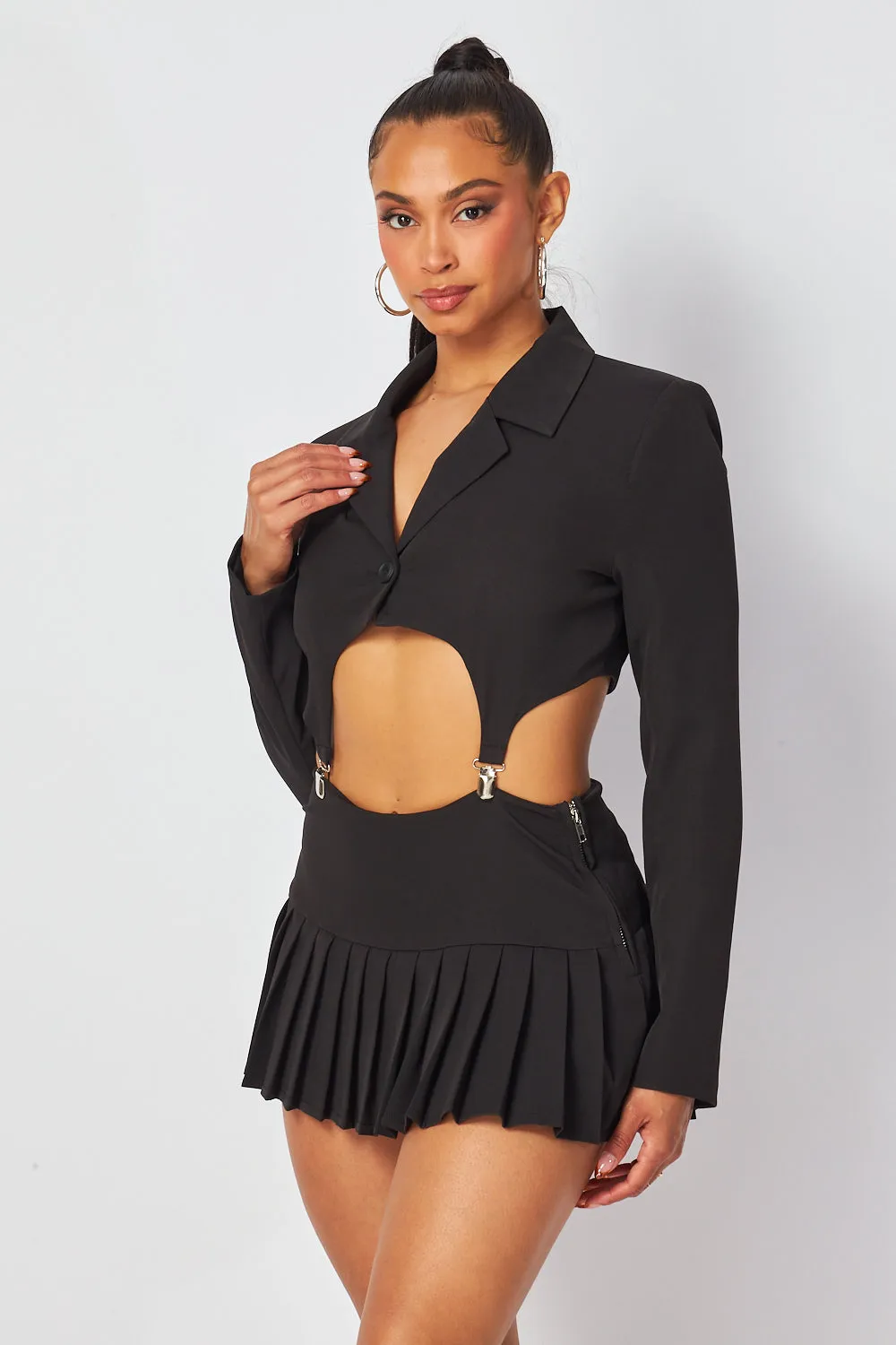 Khai Suspender Crop Jacket & Mini Pleated Skirt Set