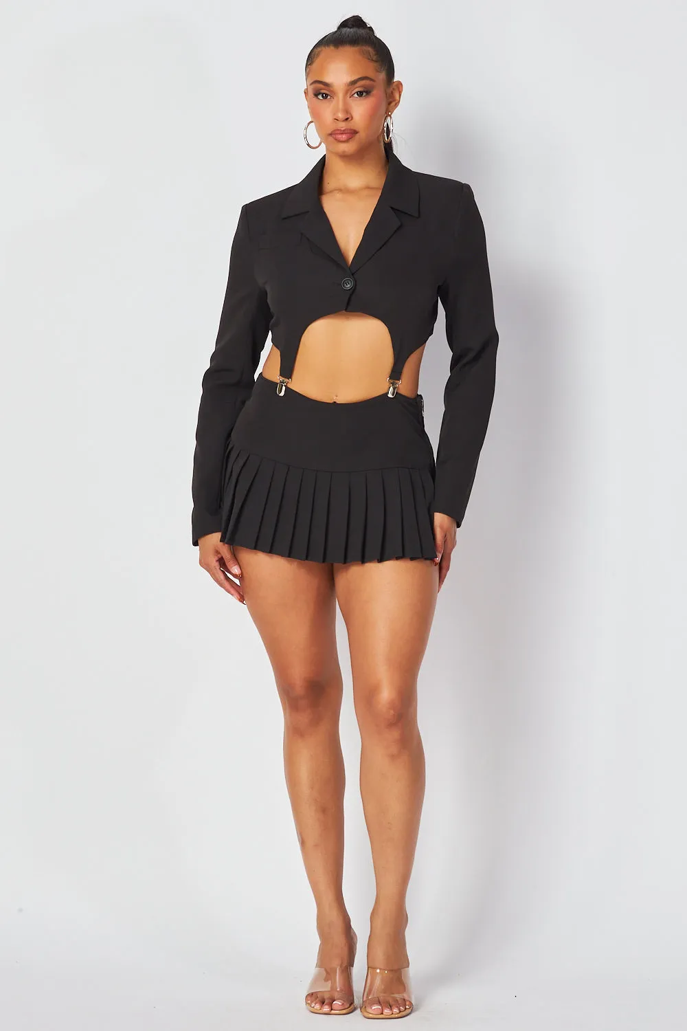 Khai Suspender Crop Jacket & Mini Pleated Skirt Set